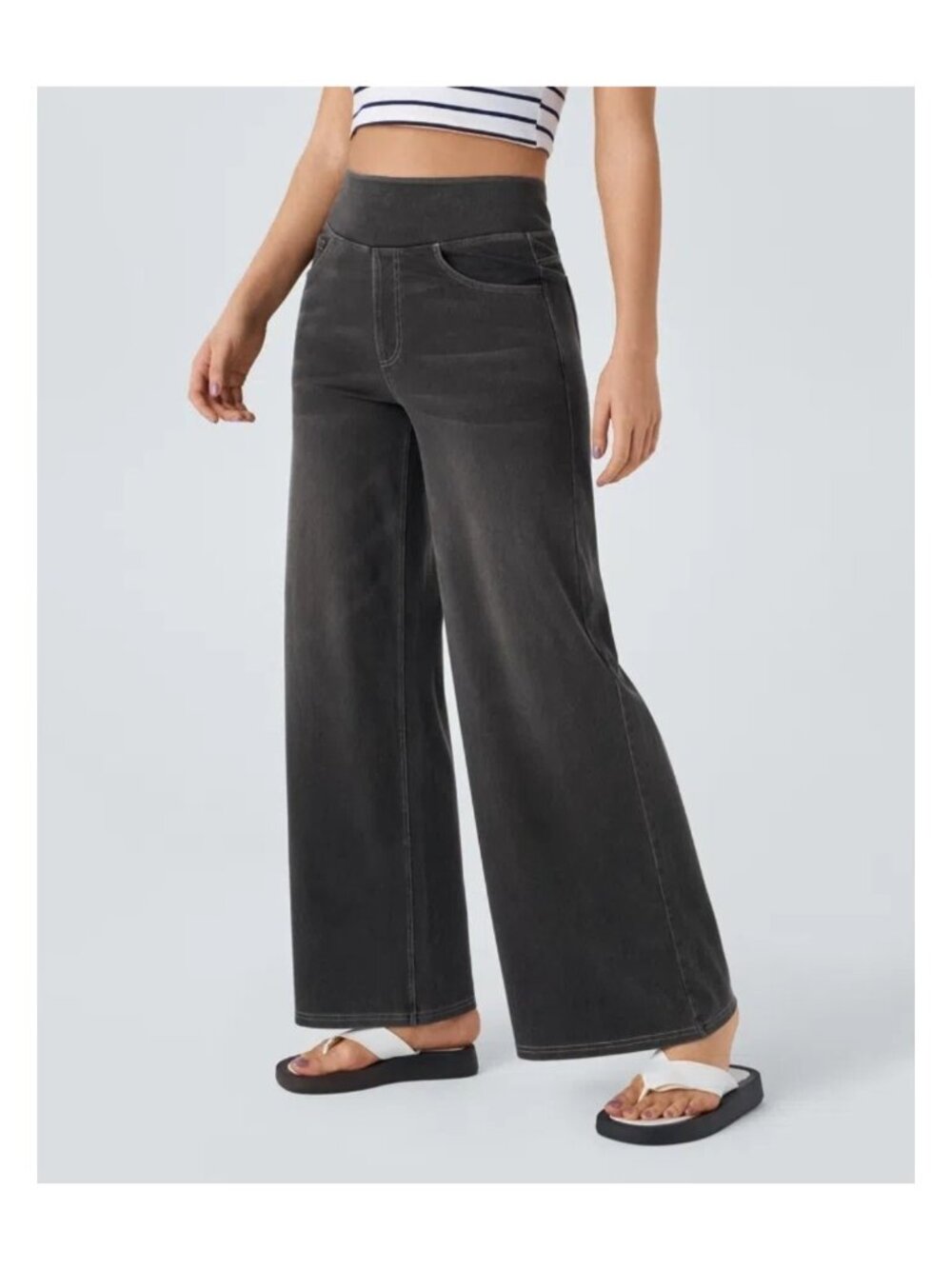 NWT Halara XL Flex High Waisted Pull On Baggy Wide Leg Jeans Womens XLarge Black